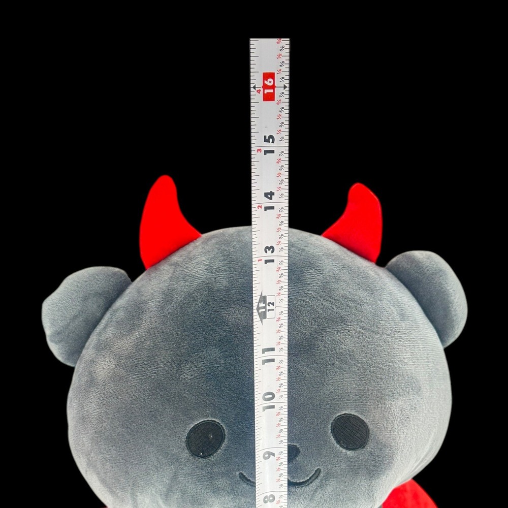 Fukuya Stuffed BearDevil Big Plush 14" Kawaii Halloween Gray Red - Picture 2 of 8